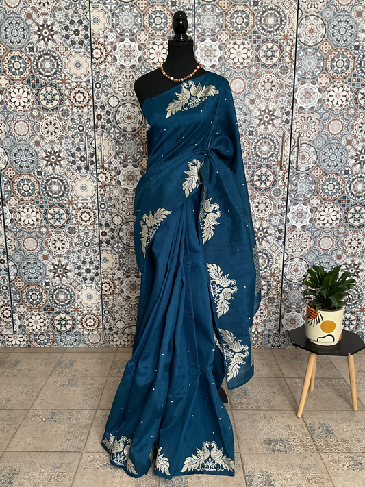 Tussar blue saree
