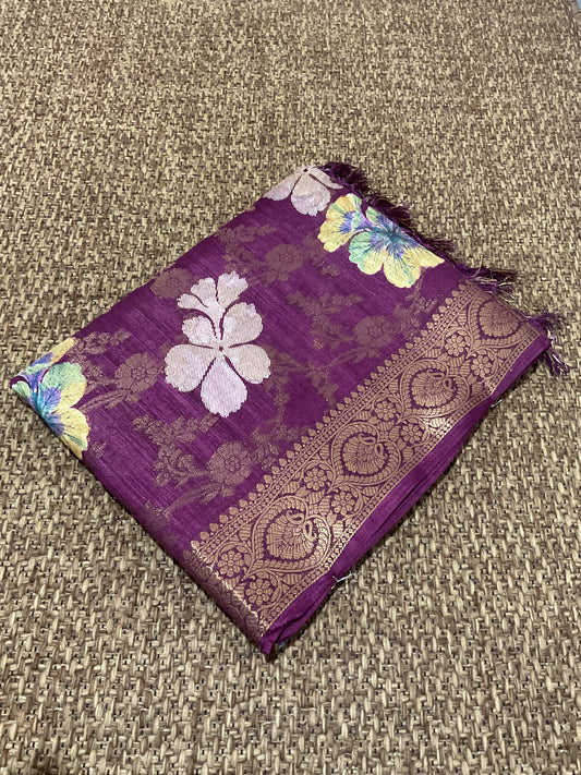 Fancy Floral Zari Weaving Saree(Purple)| Elegant Festive Collection