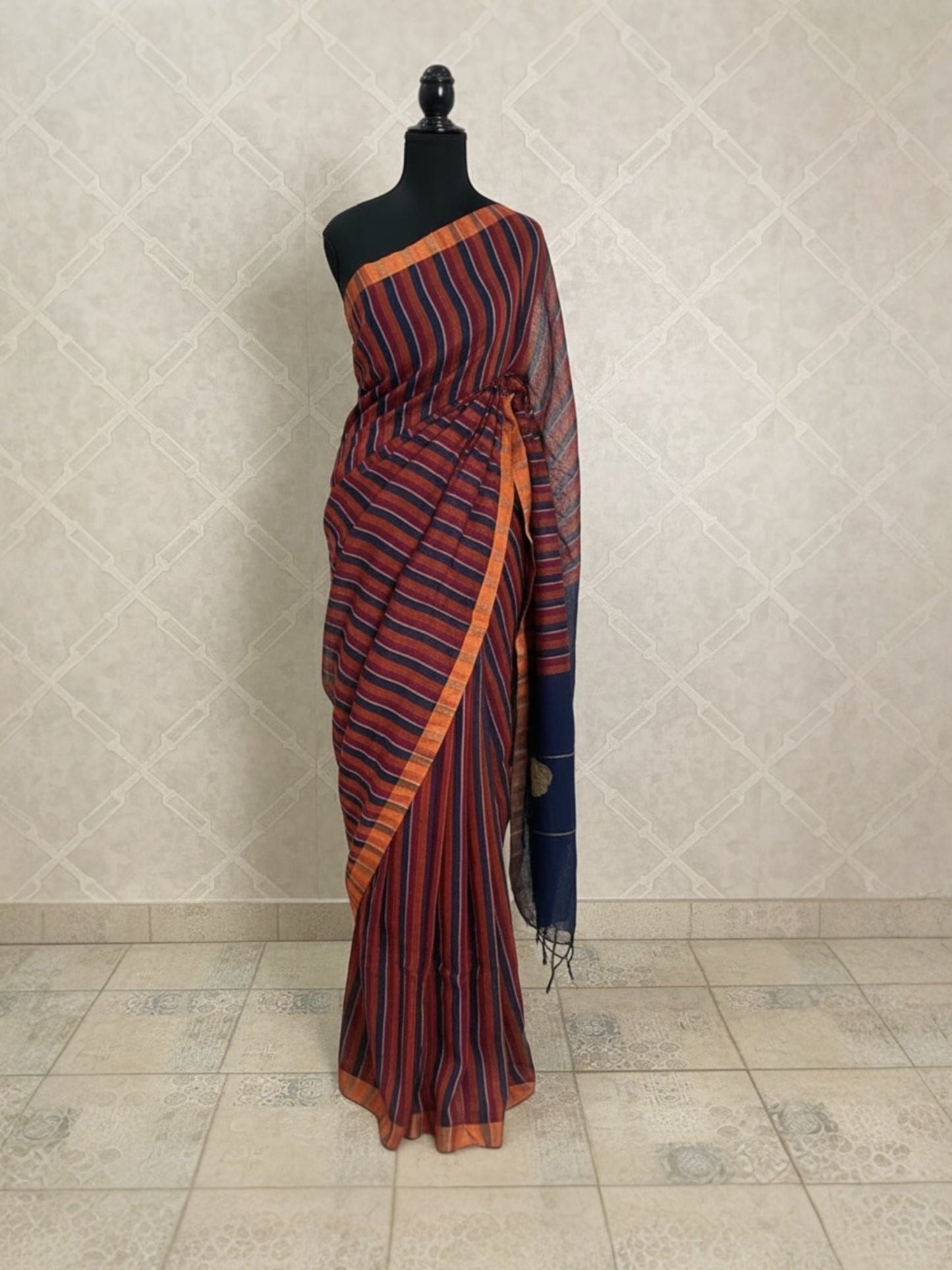 Handloom Linen saree(blue)