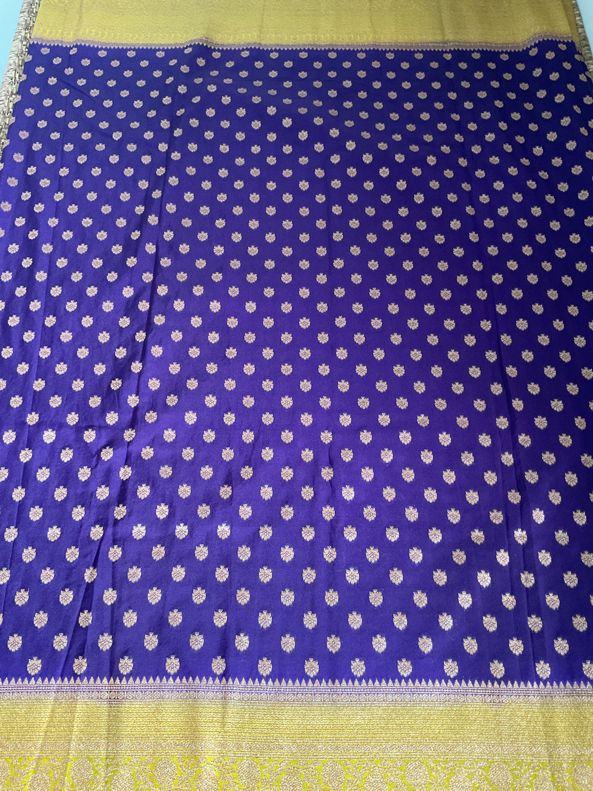 Banarasi crepe silk saree(Royal purple with gold sari border)
