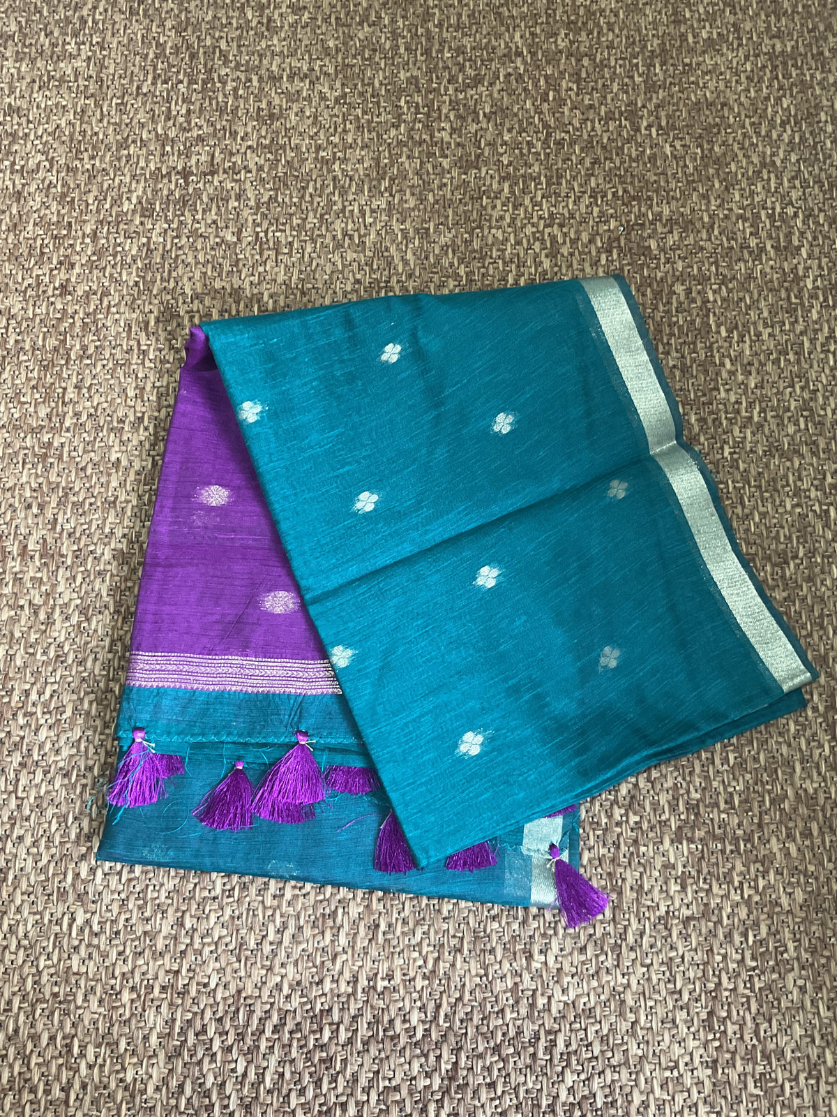 Maheshwari Cotton Saree-Teal Green & Plum Purple