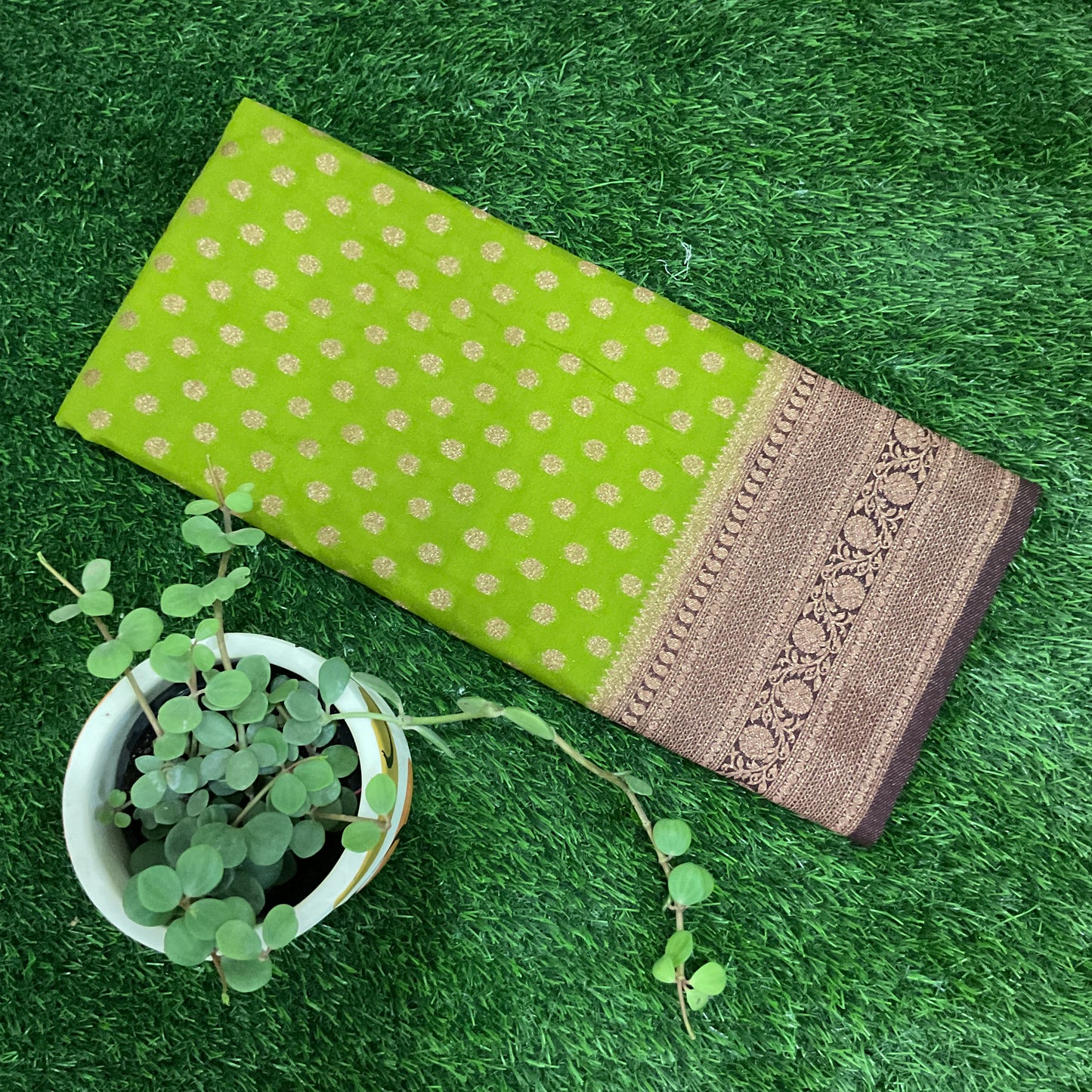 Green with brown Banarasi crepe georgette saree