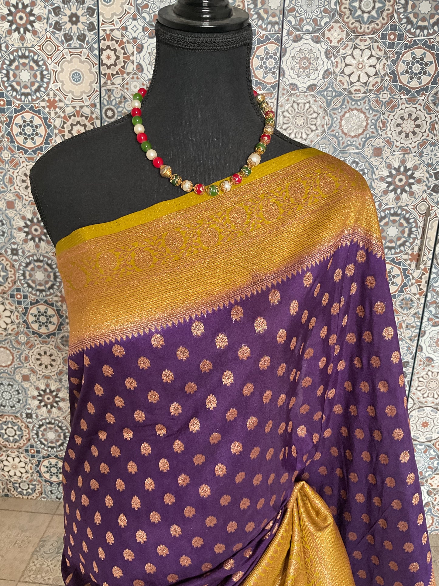 Banarasi crepe georgette saree(Royal purple with gold sari border)