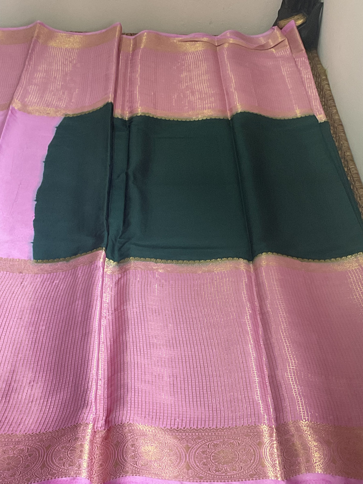 Semi Mysore silk saree(Green with Pink)