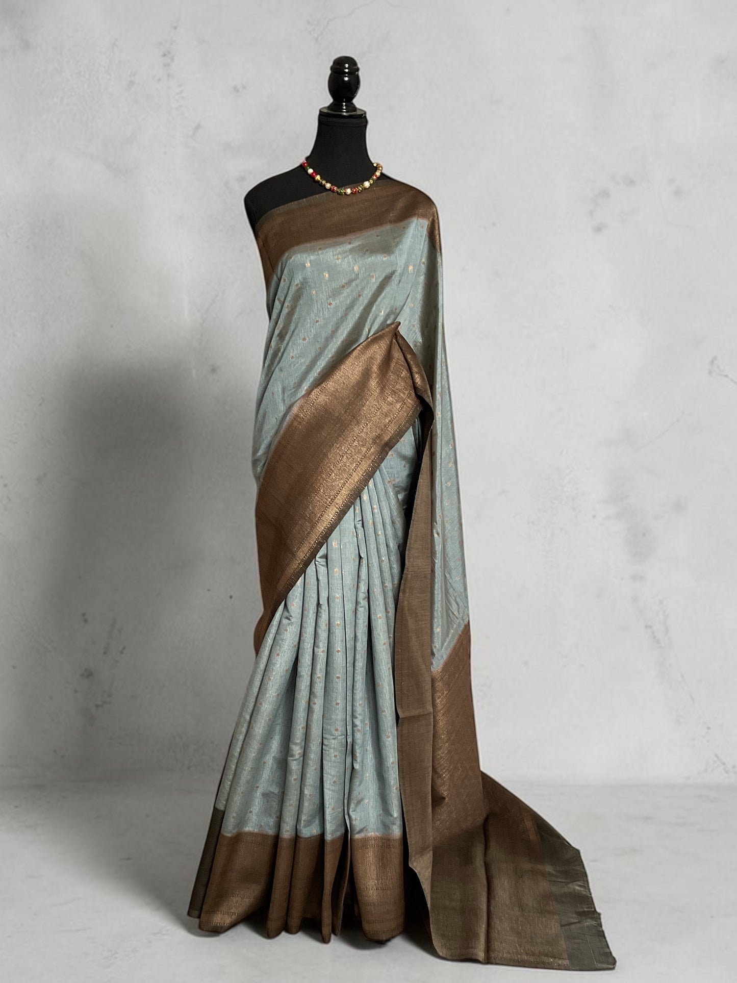 Tussar saree with green border(Aqua blue)