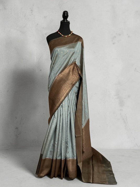 Tussar saree with green border(Aqua blue)