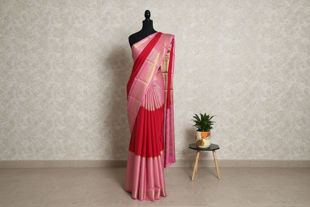 Semi Mysore silk saree(Red&Pink)