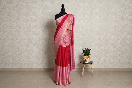 Semi Mysore silk saree(Red&Pink)