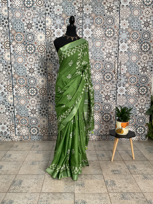 Green Cotton saree