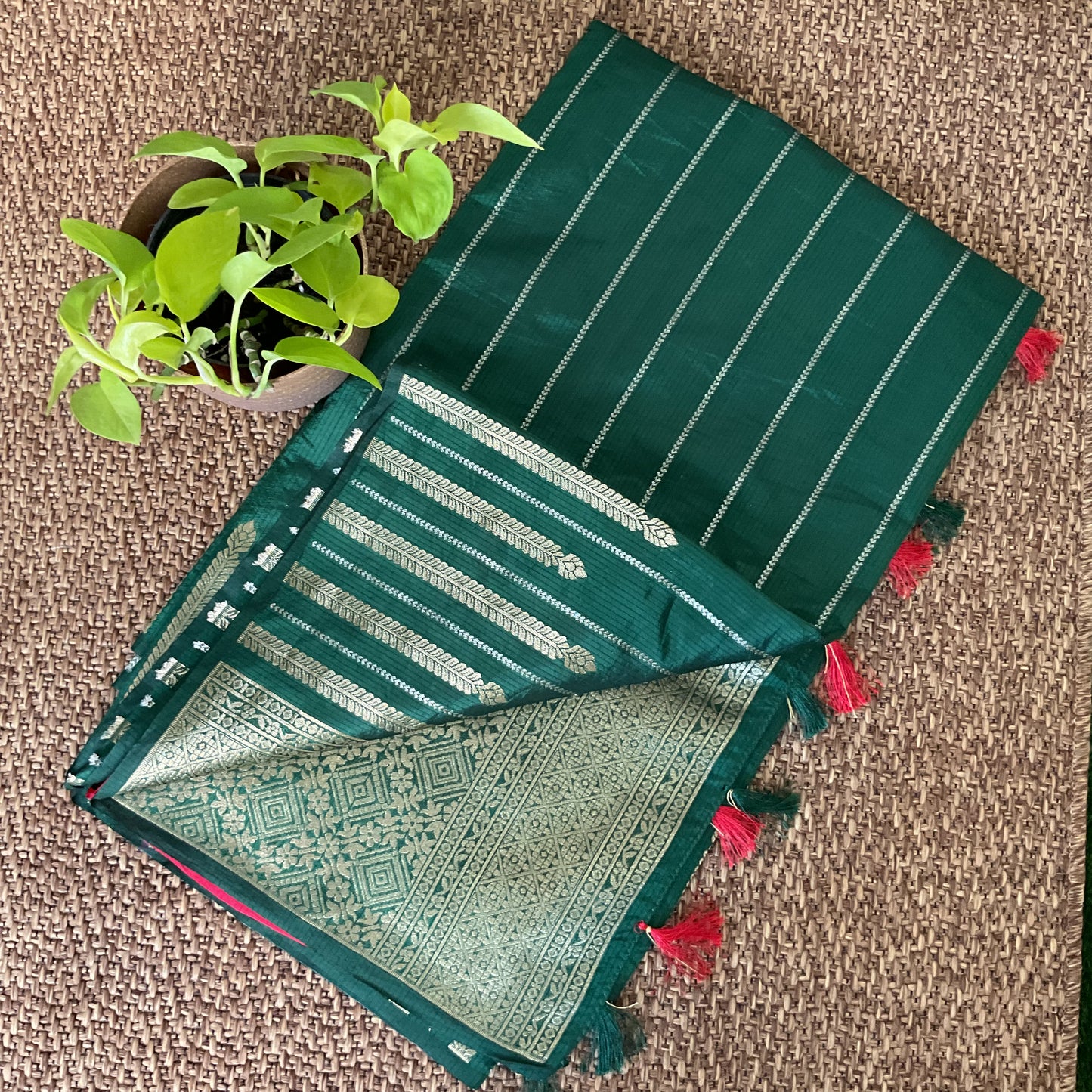 Green tussar temple border saree(06)