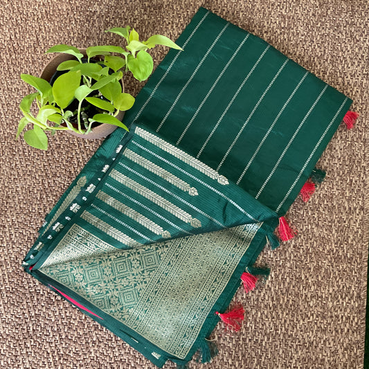 Green tussar temple border saree(06)