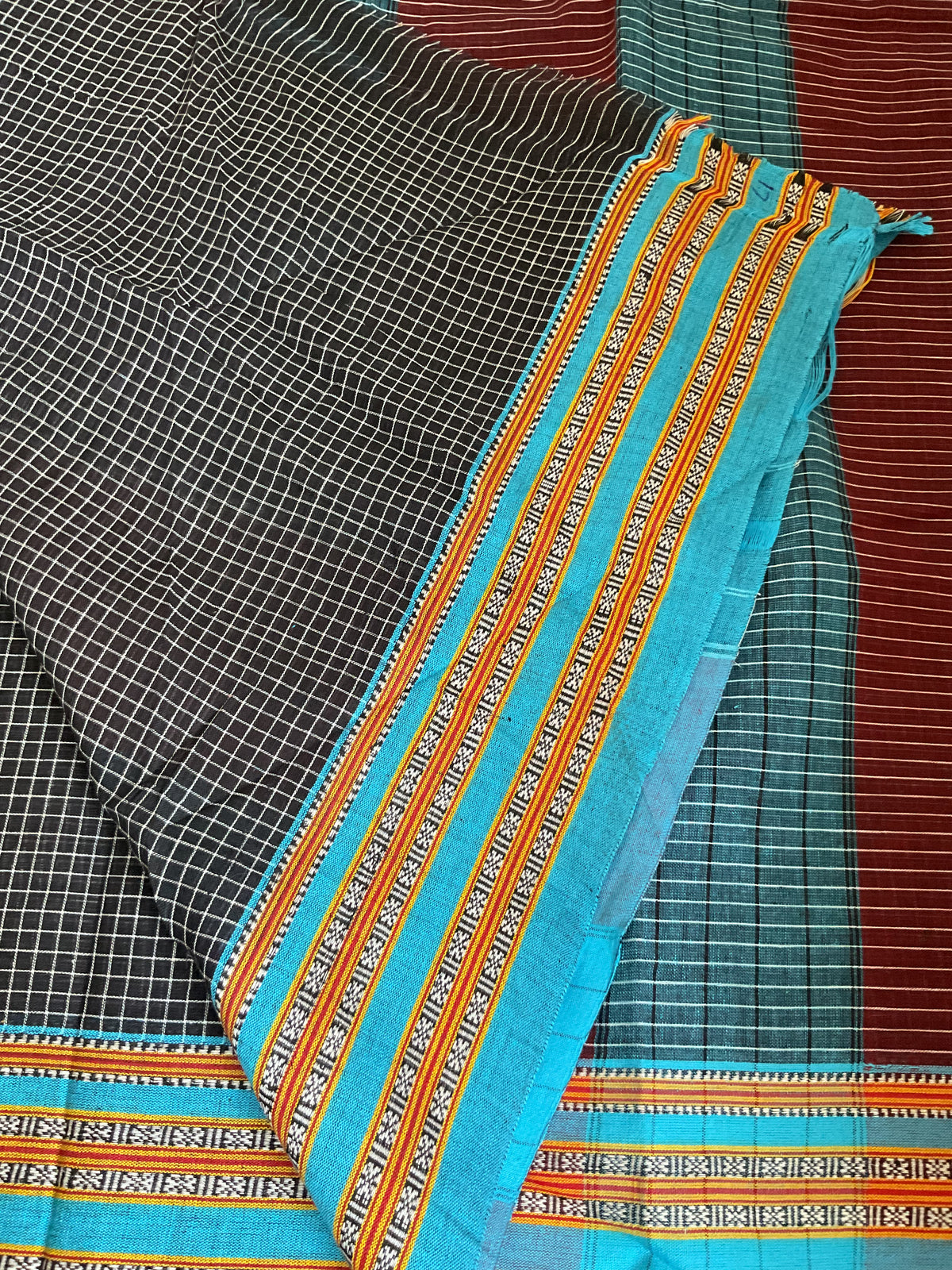 Pure Handloom Patted Anchu Cotton Saree(Mustard yellow)