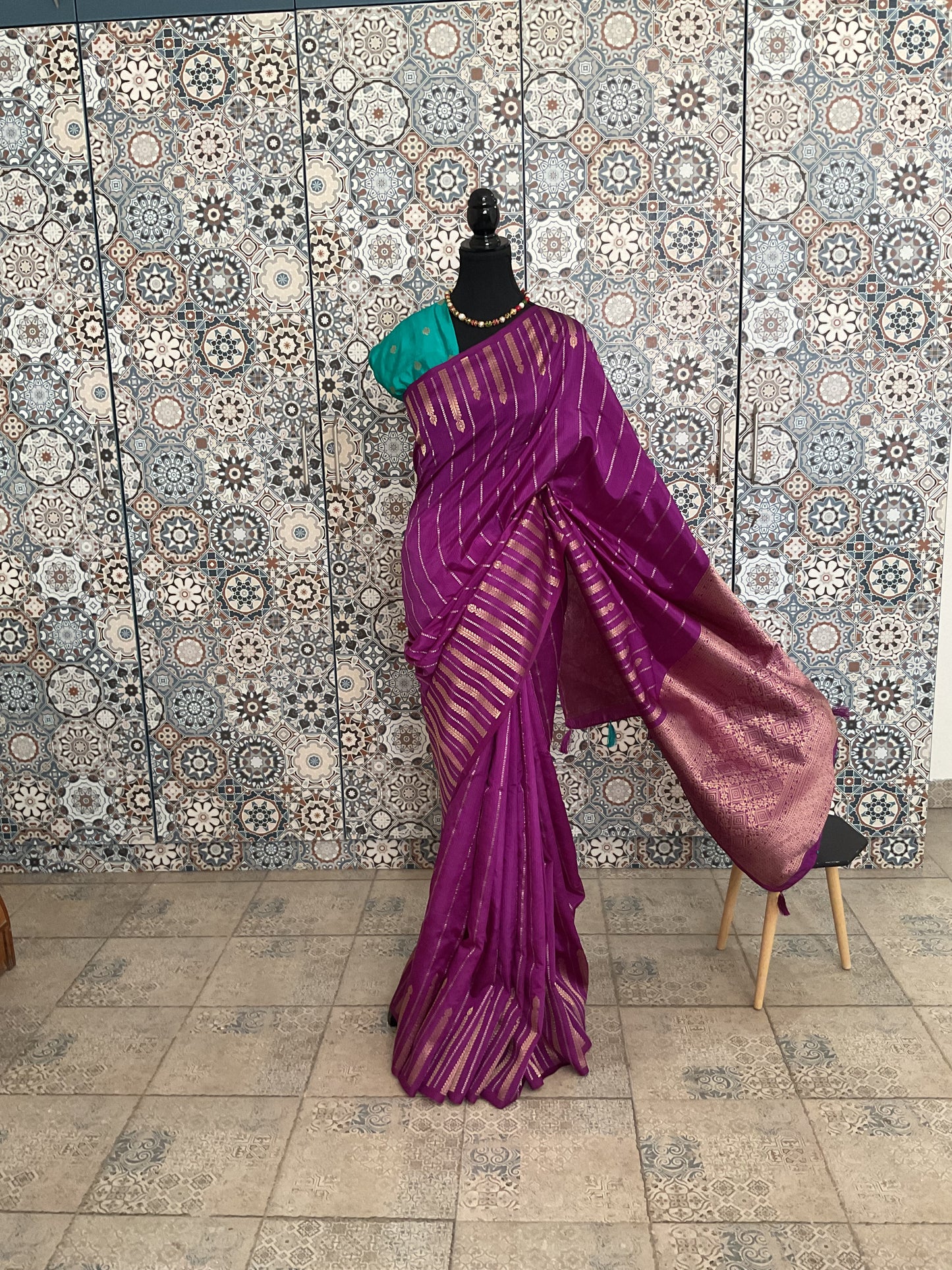 Purple tussar temple border saree(05)