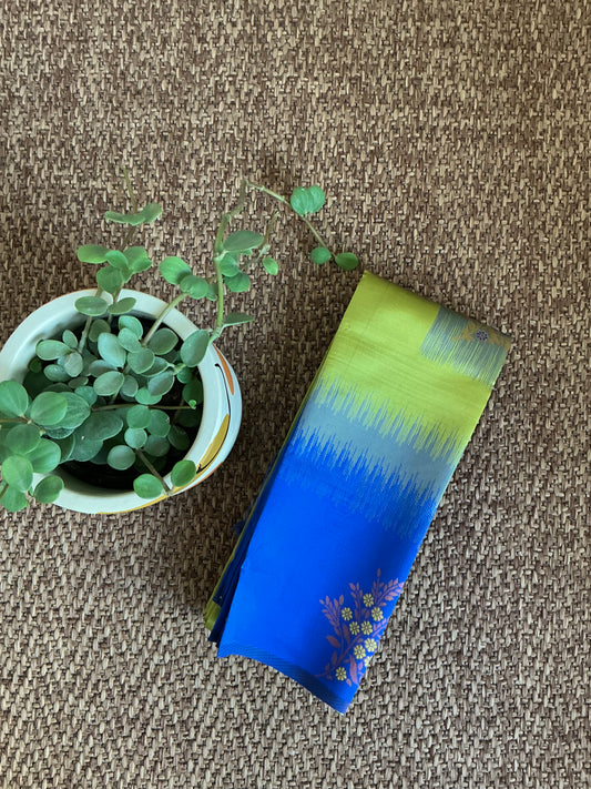 Meena green with blue semi soft silk saree