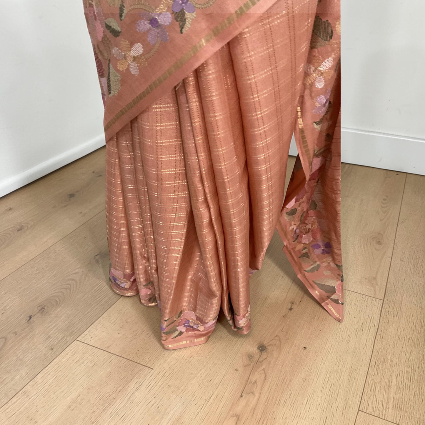 Fancy Viscose saree-(Peach machine embroidery)