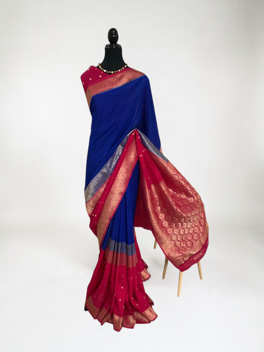 Royal blue georgette print saree