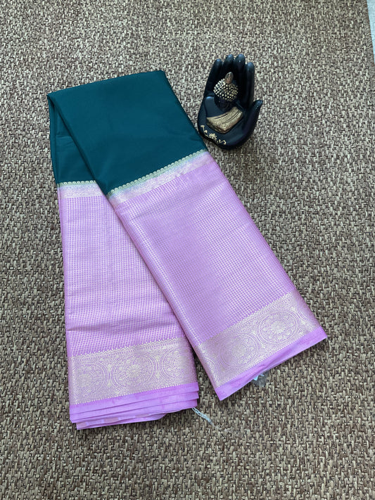 Semi Mysore silk saree(Green&pink)