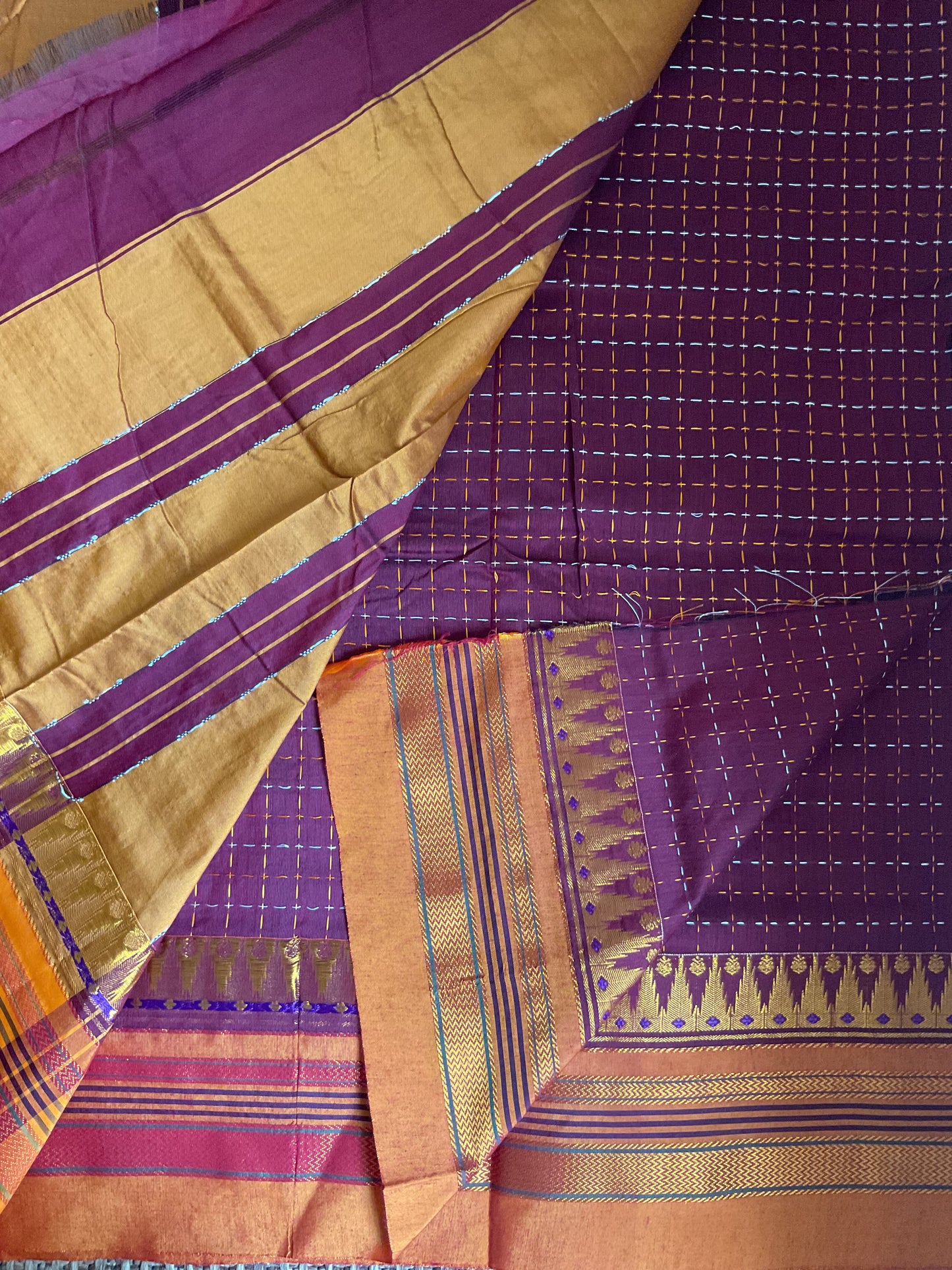Mercerised Ilkal saree maroon with orange border