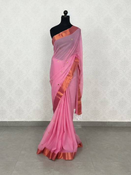 Gini Mul cotton saree(Dusty Pink)