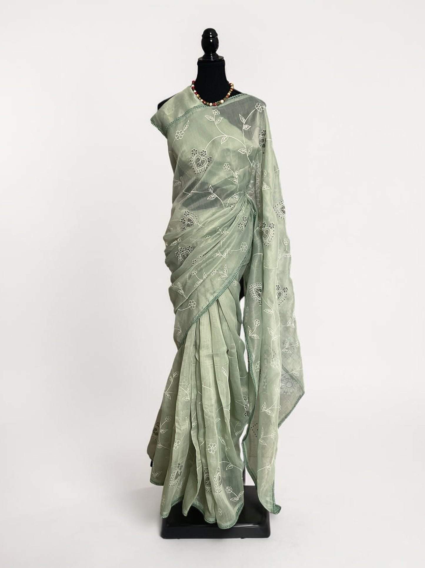 Fancy cotton Tissue saree with embroidery(Mint Green)