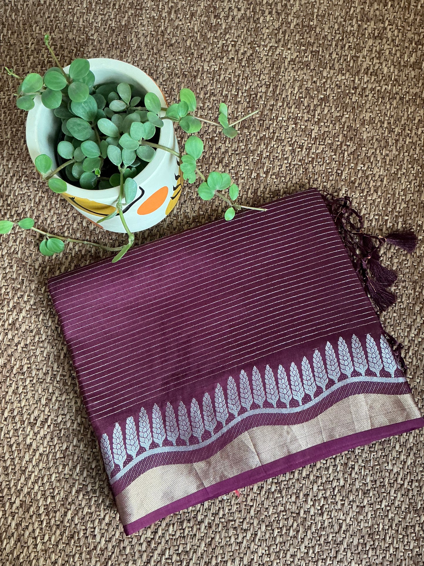 Dola silk wine stripes saree