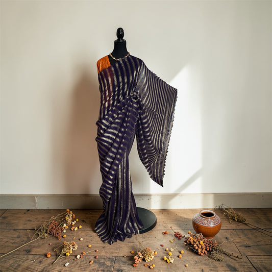 Organza Tissue saree(Navy blue)
