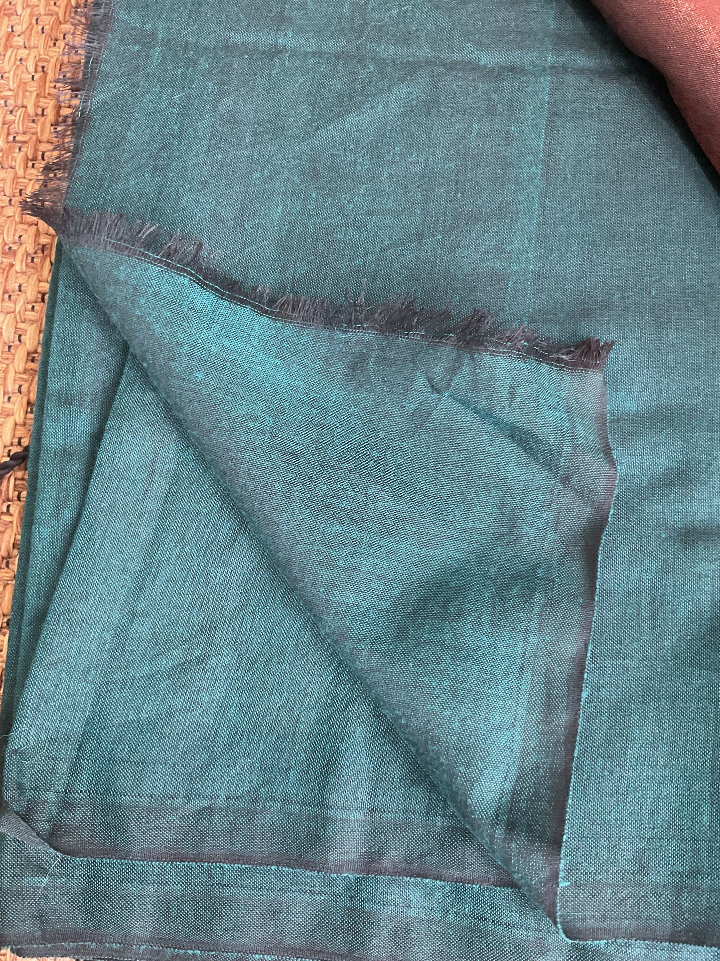 Handloom cotton saree(Teal green with contrast pallu)