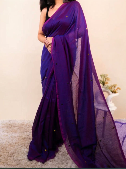 Cotton Gini saree(Purple)