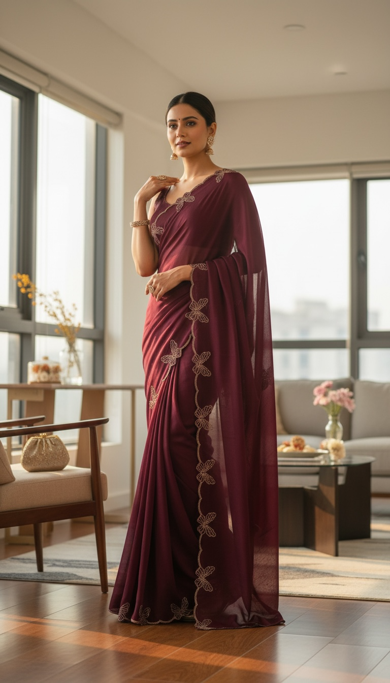 Space silk Butterfly Fancy saree-Royal wine