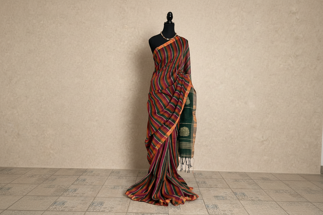 Handloom Linen saree(Green)