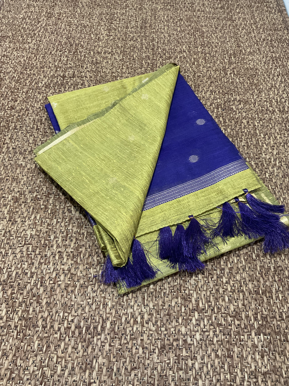 Maheshwari Cotton Saree-Olive Green & Royal Purple