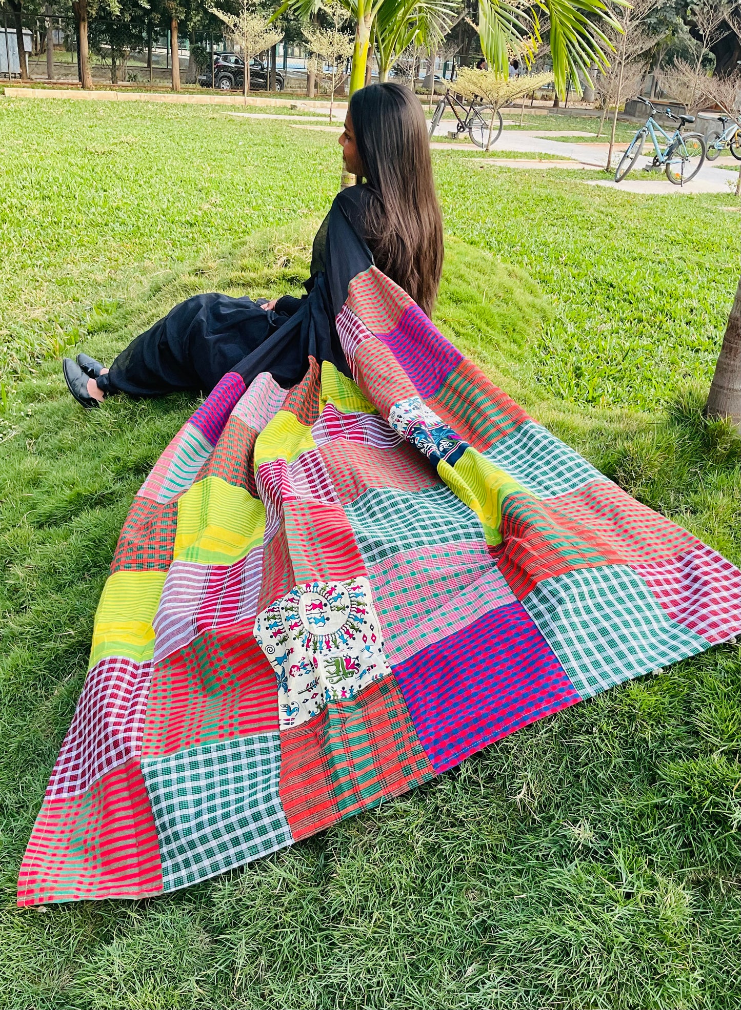 Mul cotton Gamcha saree(Black)