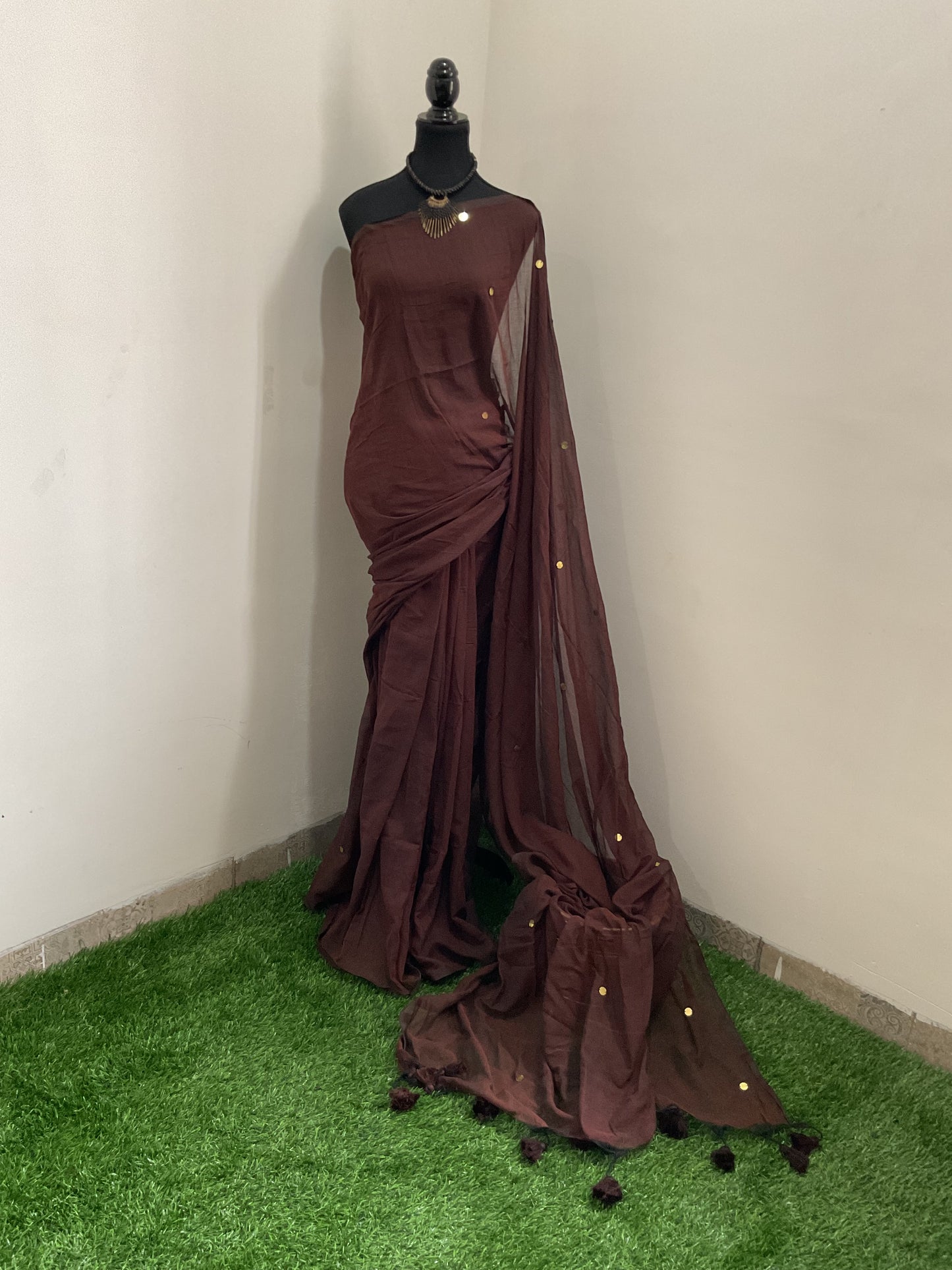 Cotton Gini saree(Brown)