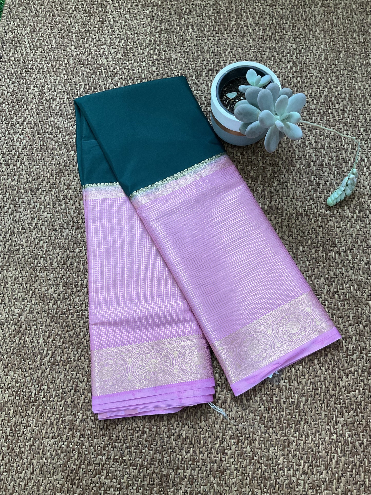 Semi Mysore silk saree(Green&pink)