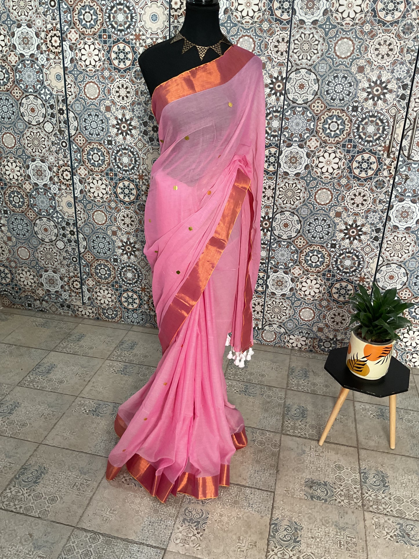Gini Mul cotton saree(Dusty Pink)
