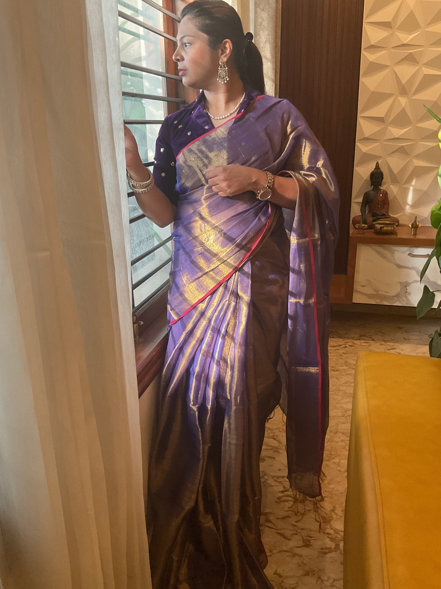 Khadi Tissue saree(Purple)