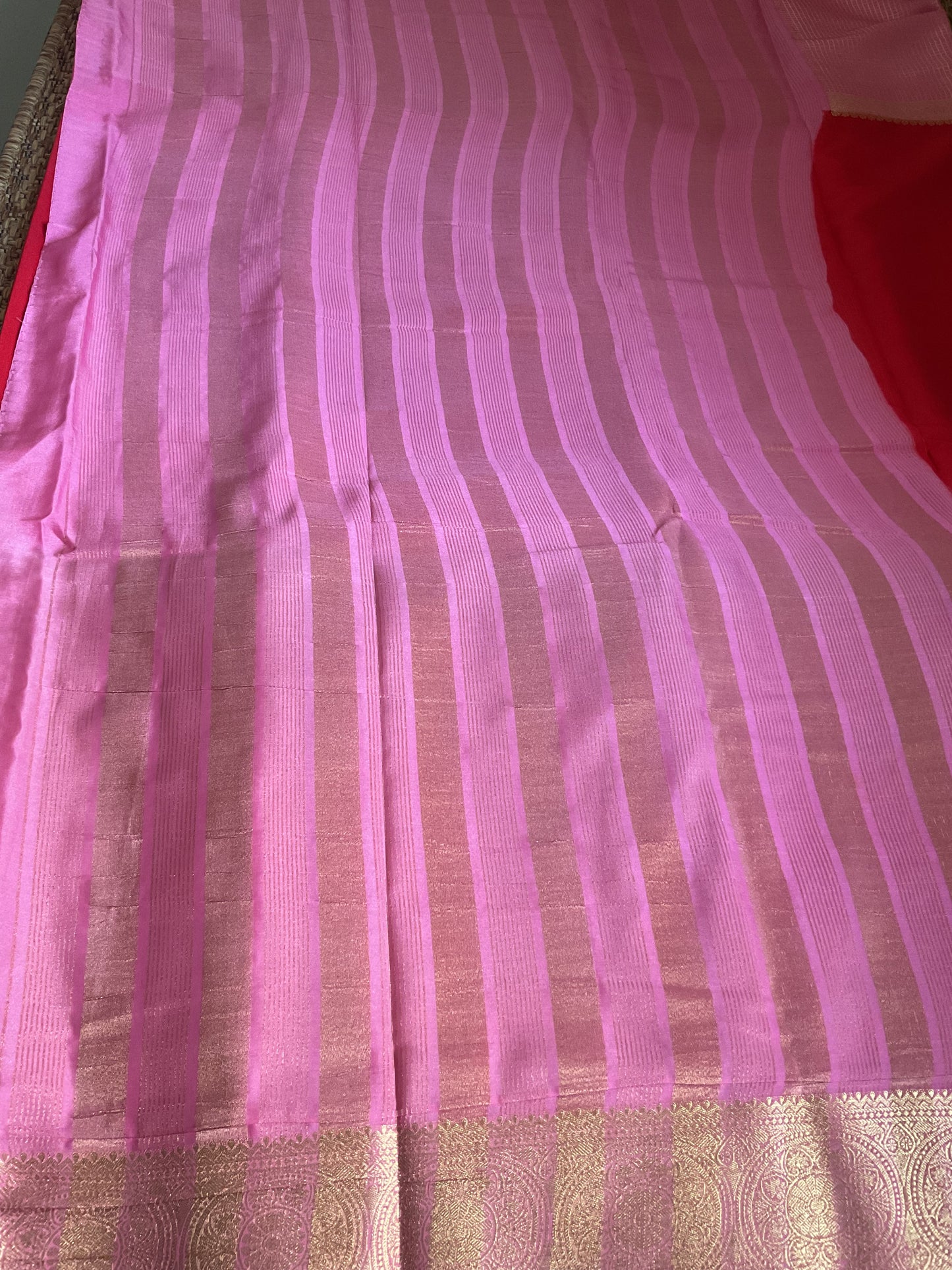 Semi Mysore silk saree(Red&Pink)