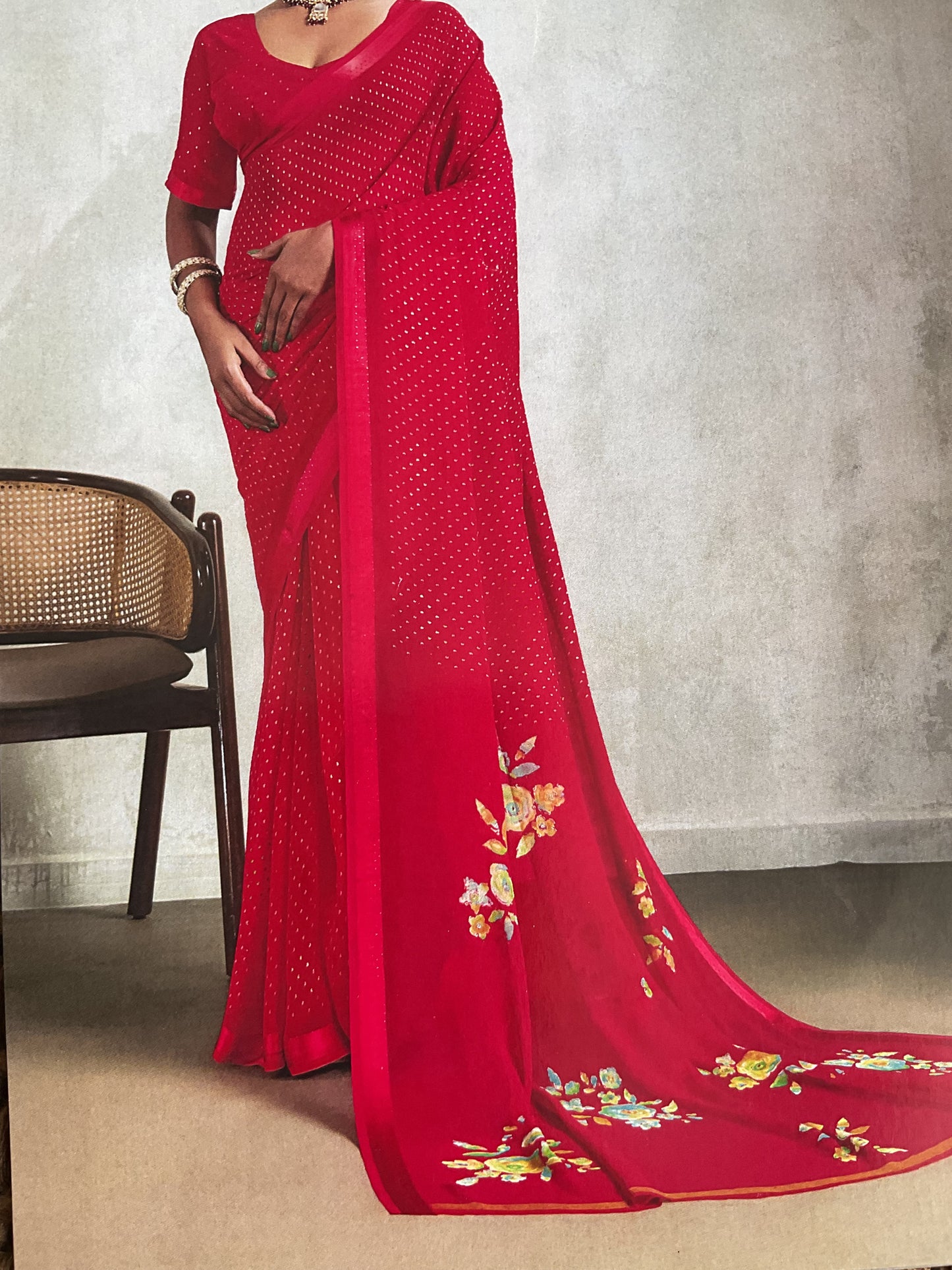 Red chiffon saree