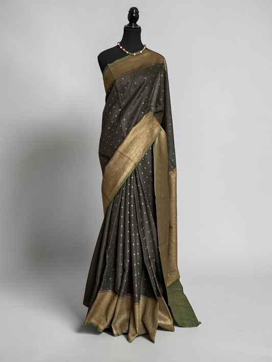 Tussar saree with green border( bottle green)