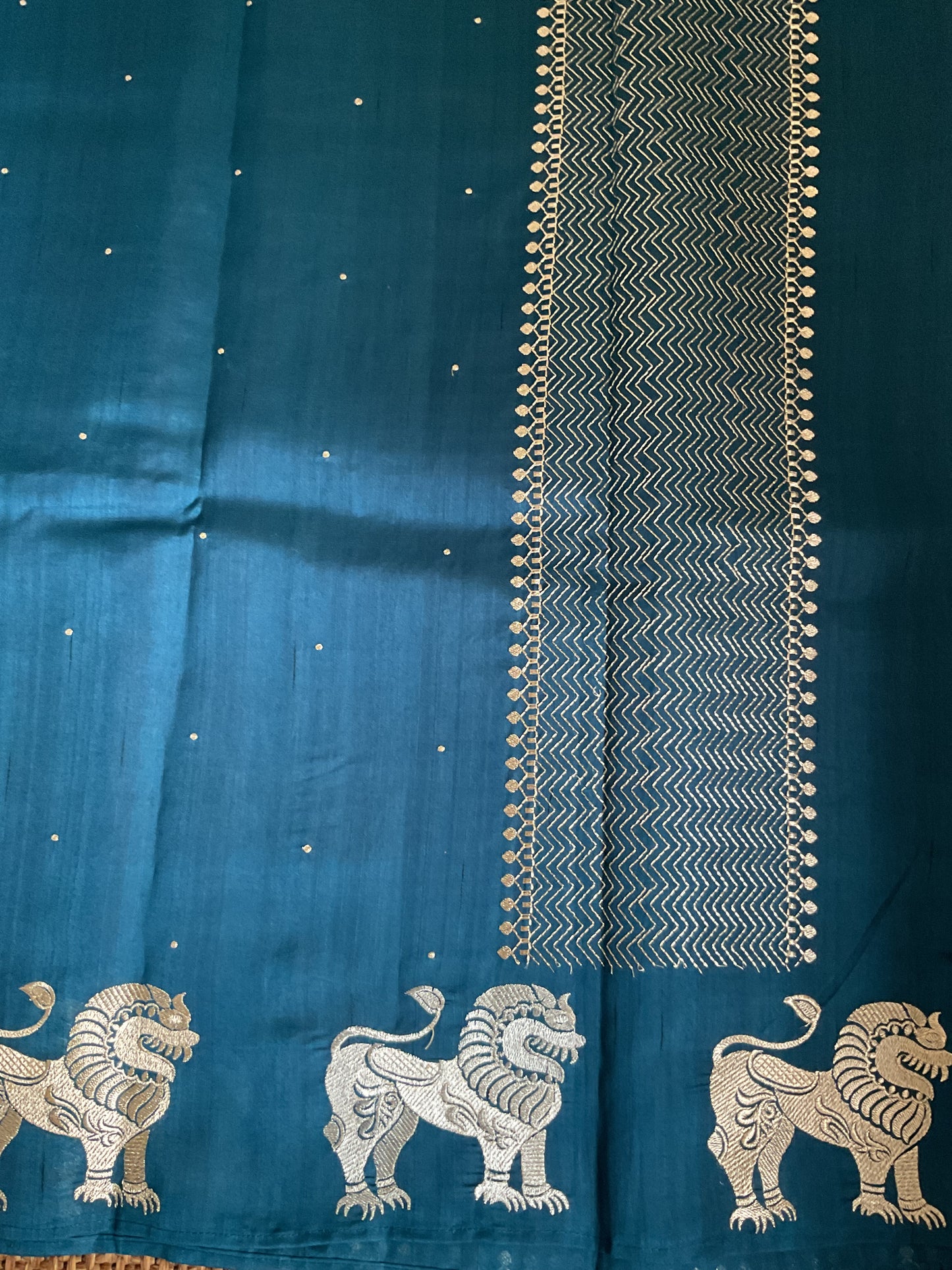 Tussar Blue saree(Lion motifs)