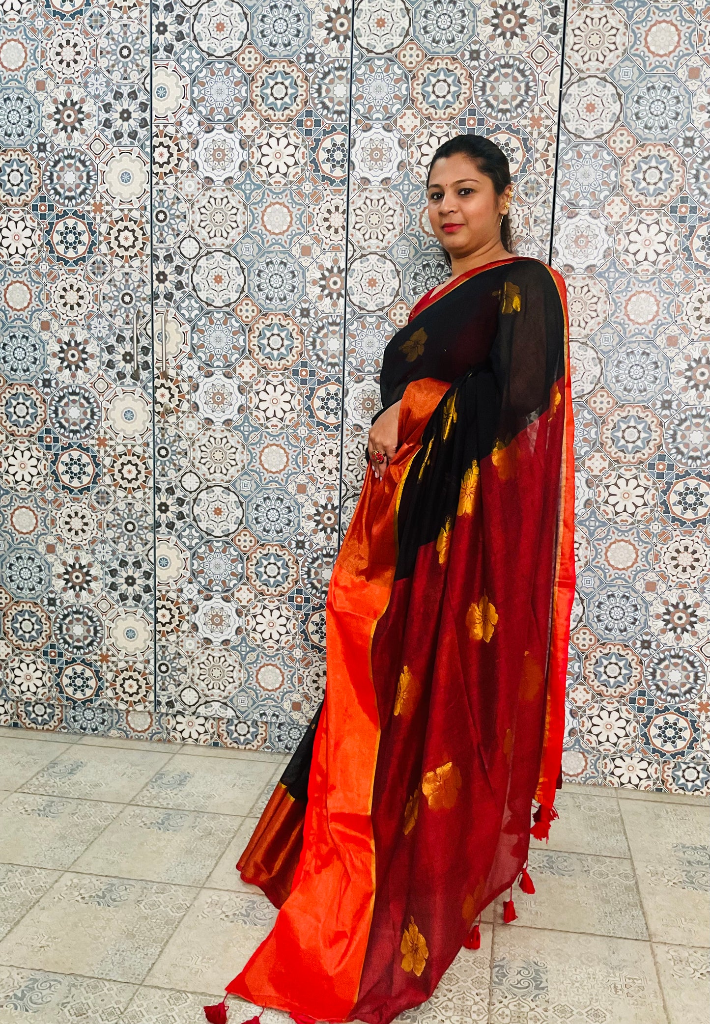 Mul cotton saree(Black)