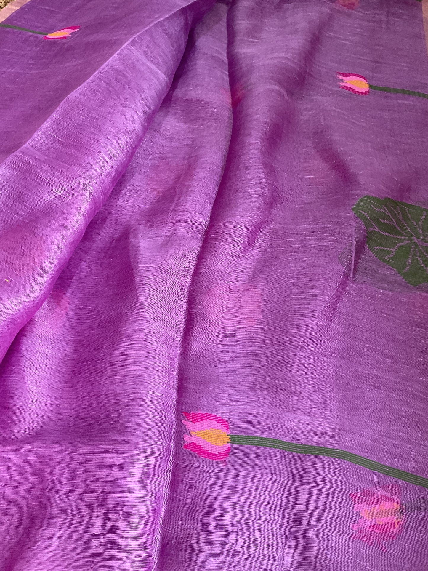 Pure jamdani muslin linen silk saree (Purple)