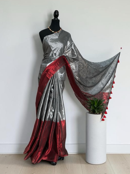 Raaga Tissue saree(Red with silver)