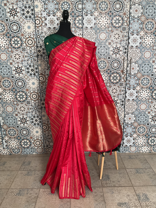 Red tussar temple border saree(03)