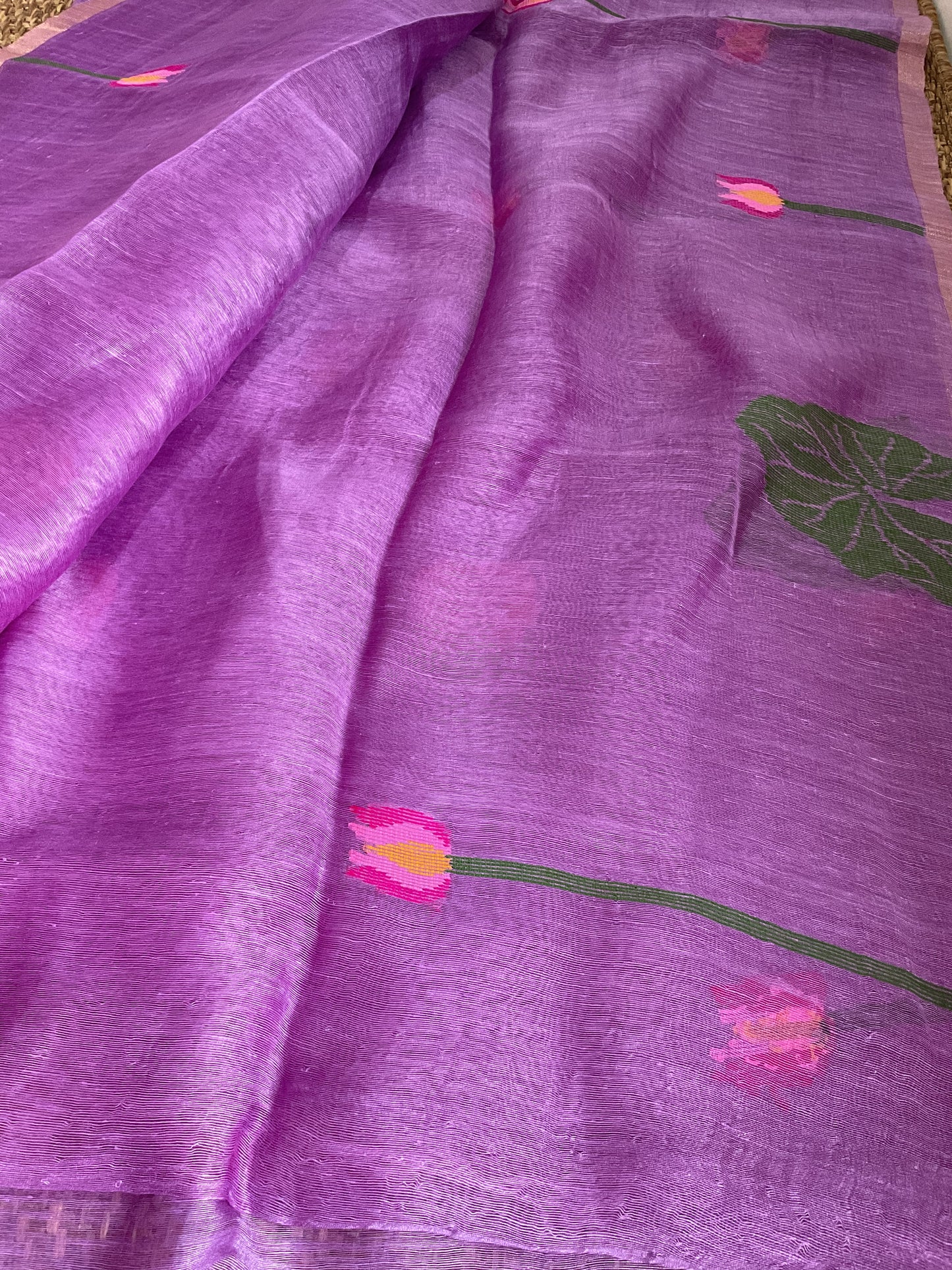 Pure jamdani muslin linen silk saree (Purple)