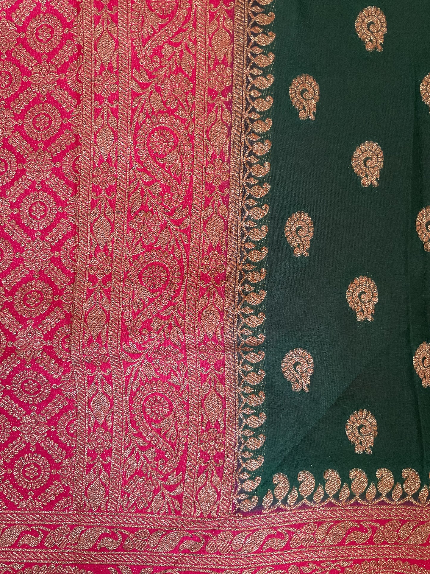 Banarasi crepe georgette Saree(Green with pink border)