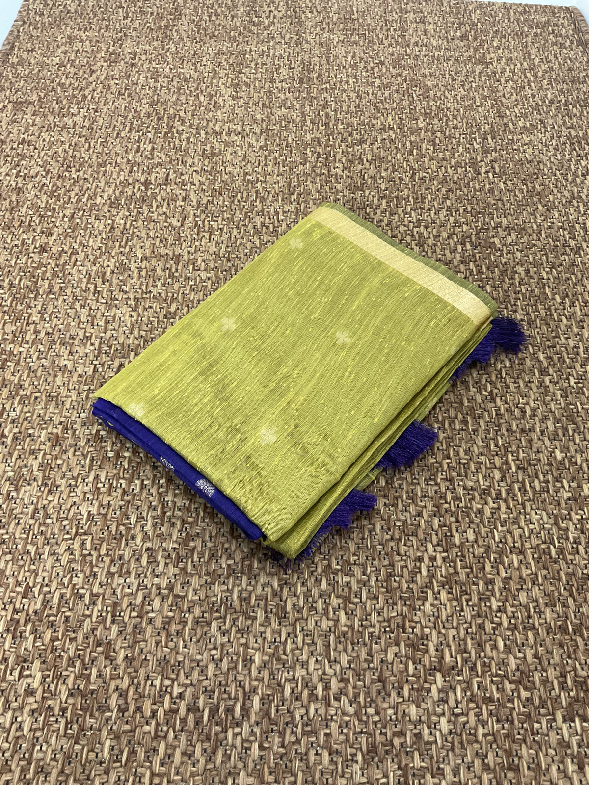 Maheshwari Cotton Saree-Olive Green & Royal Purple