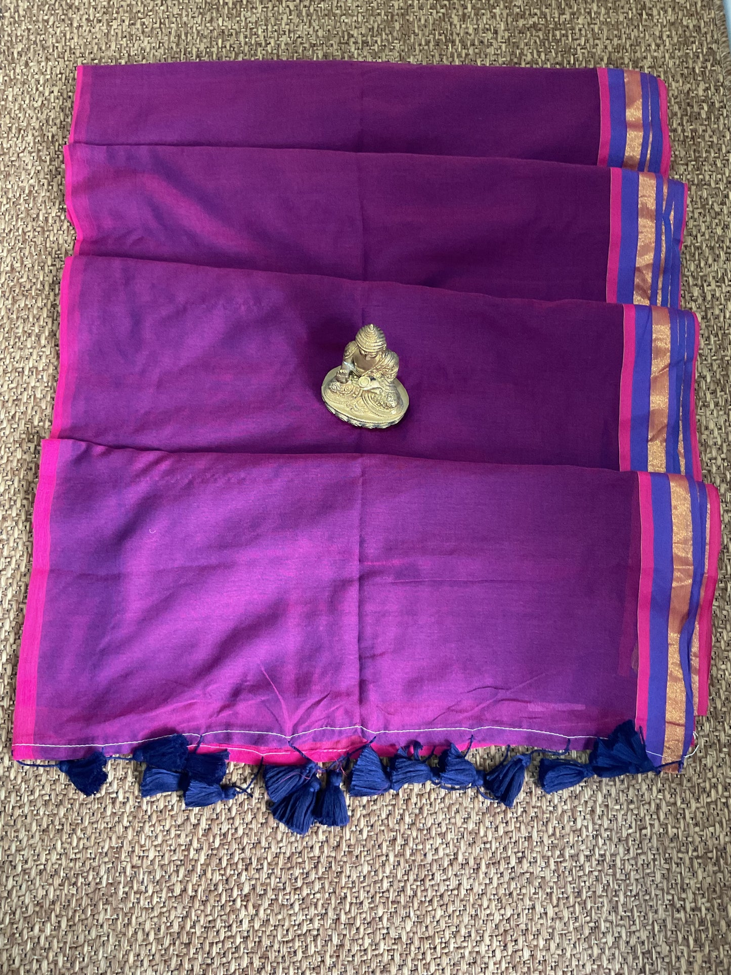 Mul cotton saree(pink with purple)