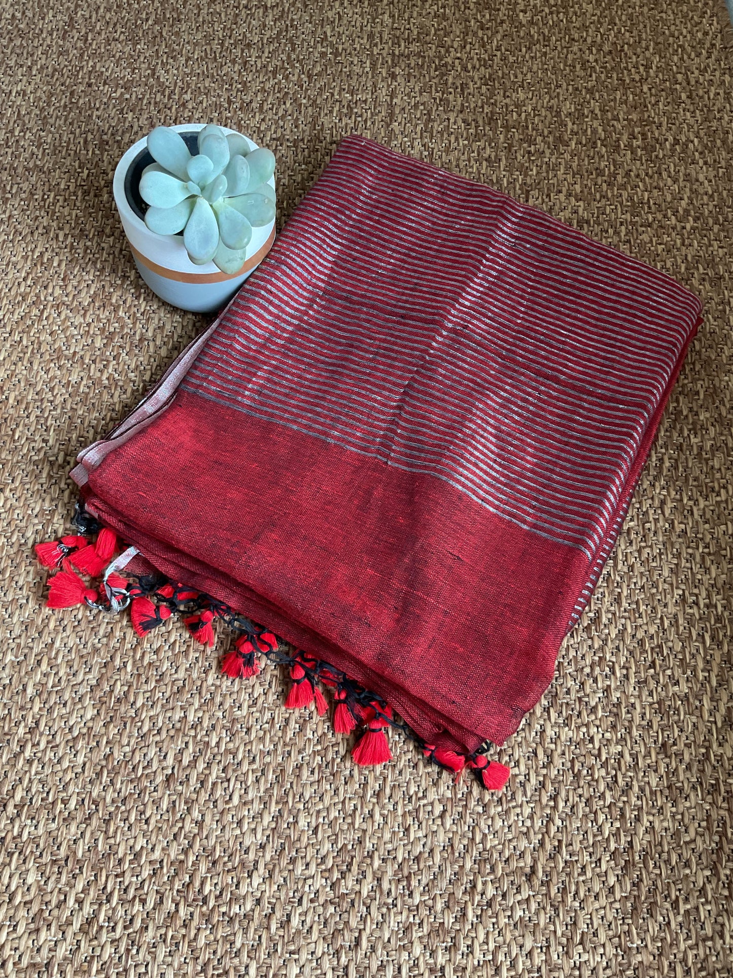 Premium Linen saree(maroon)