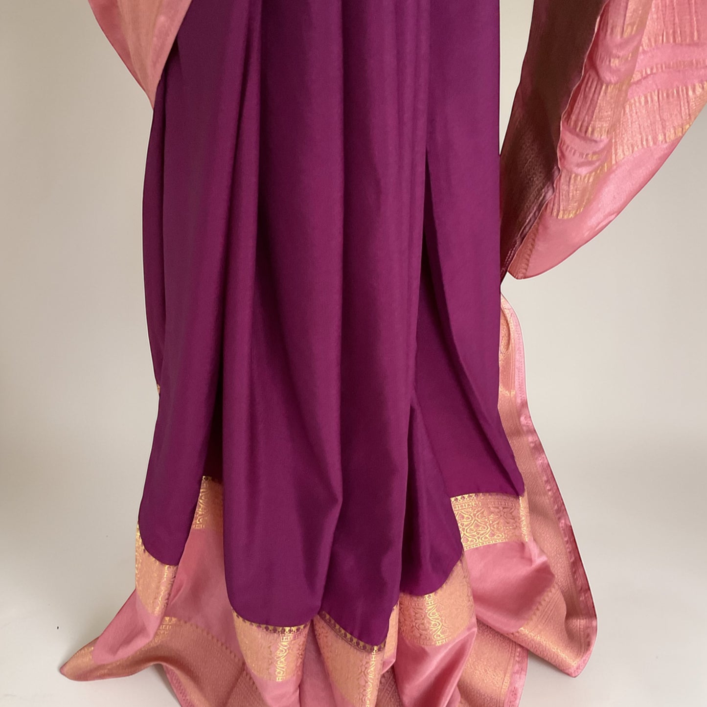 Semi-Mysore silk crepe saree 2D-(Purple with pink)